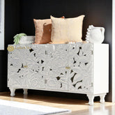 Hand-carved Large Roses 4 Door Sideboard Buffet White